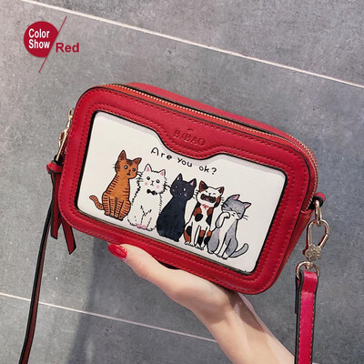 

Cute cat crossbody bags for women 2019 PU leather womens soulder bag for teenager girl Handbag small Fashion Cartoon Printed