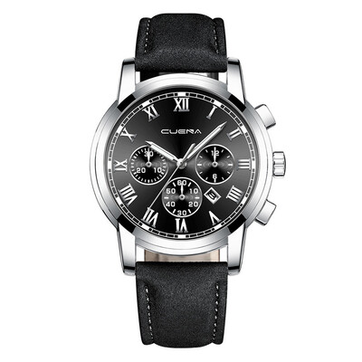 

Gobestart Mens Fashion Sport Stainless Steel Case Leather Band Quartz Analog Wrist Watch