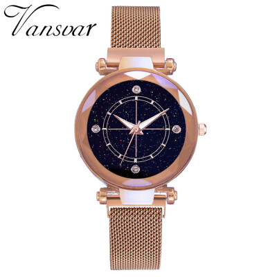 

RM Vansvar Fashion Women Magnet Buckle Starry Sky Watch Mesh Belt Ladies Watch