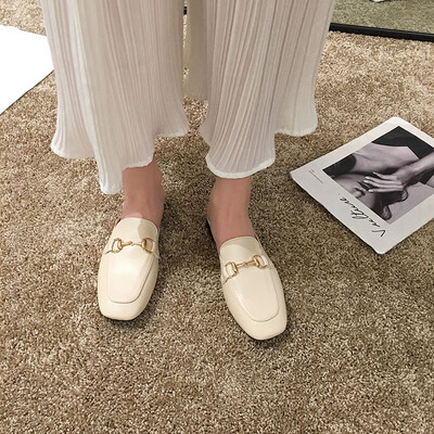 

Net Red Rough-heeled Sandals for Women Wearing Summer-style Korean-style Metal Button Half-slippers Baotou ins Chao Muller Shoes