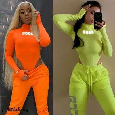 

Sexy Womens Long Sleeves Neon Green Plausuits Autumn Slim Jumpsuit Rompers Tops