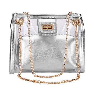 

2pcsset PVC Solid Color Clutch Chain Shoulder Handbags Women Crossbody Bag