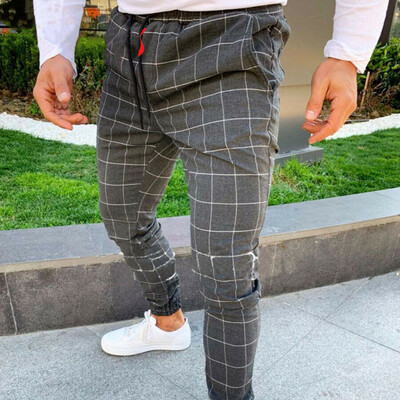

Fashion Mens Plaid Twill Jogger Pants Urban Hip Hop Harem Casual Trousers Slim