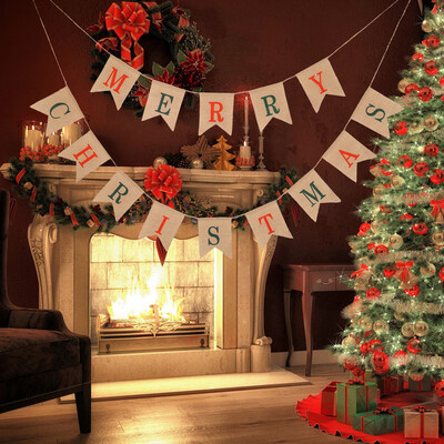 

Tailored Hessian Burlap Merry Christmas Bunting Sign Rustic Wedding Party Banner