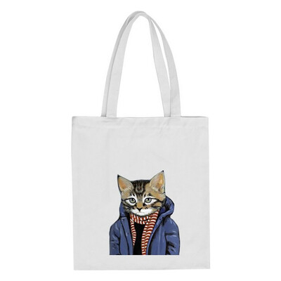 

Women Cute Cat Printing Canvas Tote Girls Casual Shoulder Bags Large Capacity Shopping Bags Handbag Bolsos Mujer YJ