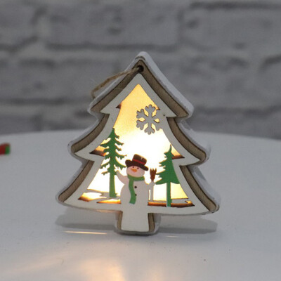 

Gobestart Christmas Decorations Wooden Glowing Scene Decoration Pendant Christmas Gifts