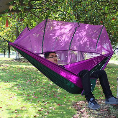 

Double Hammock With Mosquito Mesh Garden Parachute Cloth Camping Leisure HammocksBlueGreenOrangePurple
