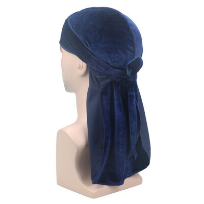 

6 Colors Muslim Long Tail Velvet Durag Turban Hijab Hat Pirate Hat For Unisex Women Men Hair Accessories
