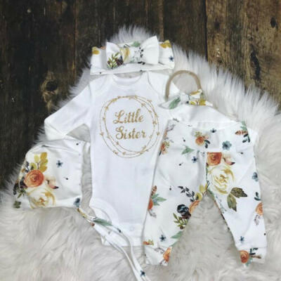 

AU Newborn Baby Girl Little Sister Tops Romper Flower Pants 3Pcs Outfits Clothes
