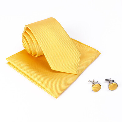 

Solid color thread tie set mens cufflinks square scarf tie three-piece suit suit dress with essential tie