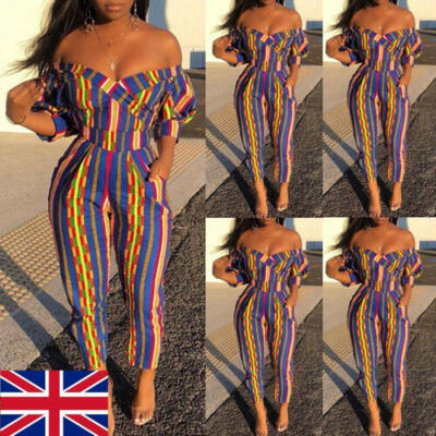 

UK Women Off Shoulder Jumpsuit Playsuit Ladies Summer Casual Pants Romper
