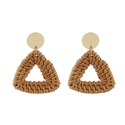 

Flashbuy Boho Handmade Rattan Earrings for Women Bohemian Triangle Statement Earrings Braid Geometric Pendientes Girls Jewelry