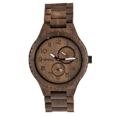 

BEWELL ZS-W154A Men Wood Watch Quartz Movement Stopwatch Date Luminous Vintage Analog Wrist Watch