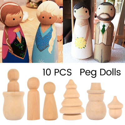 

10 PcsSolid Hard Wood People Different Size Natural Unfinished Ramp Preparation Paint or Stained Wooden Family Wood Peg Dolls