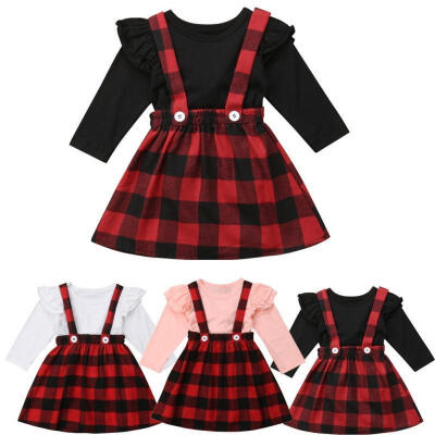 

Baby Kid Girl Long Sleeve TopsSuspender Skirt Outfit Set