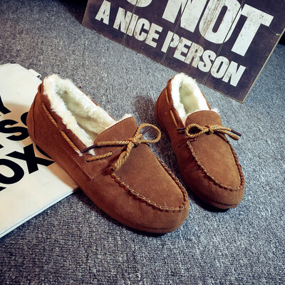 

Autumn&winter warm bean shoes women plus velvet Korean version of flat-bottomed loafers casual cotton shoes students womens s