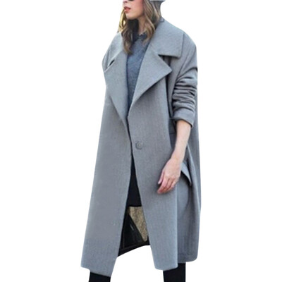 

Toponeto Womens Winter Lapel Wool Coat Button Trench Jacket Loose Plus Overcoat Outwear