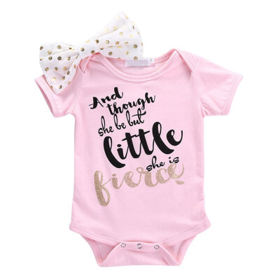 

Baby Bodysuits Dot Bow Hairband 2PCS Cartoon Letter Baby Girl Clothes Summer Short Sleeve Baby Girl Bodysuits