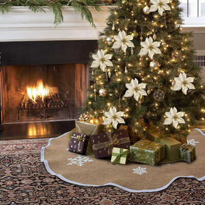 

〖Follure〗Xmas Burlap Snowflake Christmas Tree Skirt Ornament 48inch Diameter Christmas