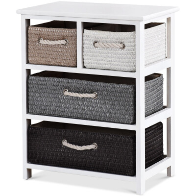 

Storage Drawer Nightstand Woven Basket Cabinet Bedside Table