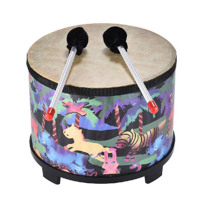 

10 Inch Wooden Floor Drum Gathering Club Carnival Percussion Instrument with 2 Mallets for Kids Children