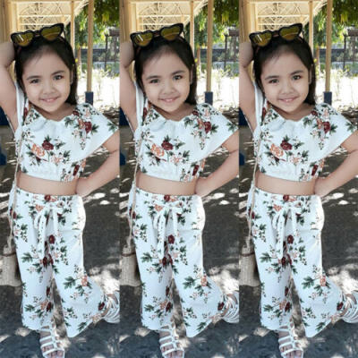 

Fashion Kid Baby Girl Off Shoulder Floral Tops Pants 2Pcs Outfit Clothes Sunsuit