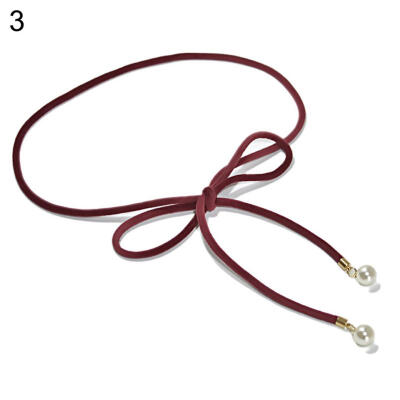 

Chic Solid Color Ultra-slim Rope Women Waistband Faux Pearl Pendant Belt Sash