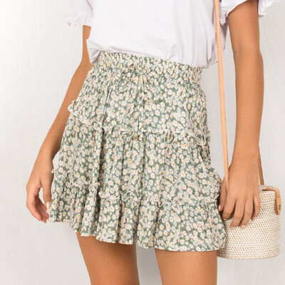 

Roseonmyhand Women Summer Casual Bohe High Waist Ruffled Floral Print Beach Short Skirt