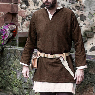 

Toponeto Mens New Style Medieval Vintage Cotton-Linen Long-Sleeved Fashion Blouse Top