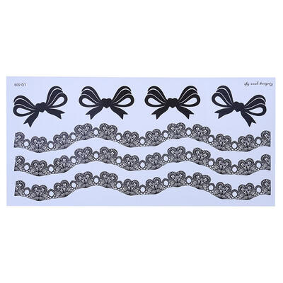

Black Long Stripe Lace Bow Long Chain Arm Leg Removable Temporary Tattoo