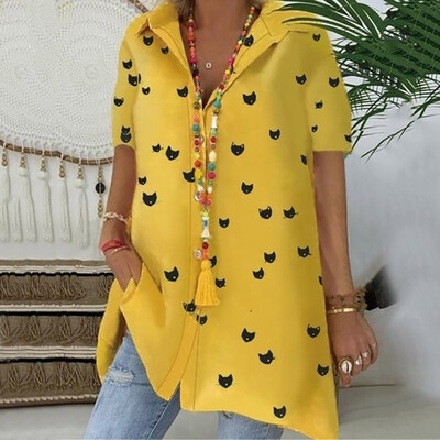 

Starmoon Womens Loose Recreational Printed Short Sleeve V-Collar Summer Shirt