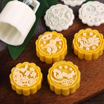 

Gobestart Mooncake Mold Flower Mid-autumn Festival Hand Press Moon Cake Cutter Molds Set