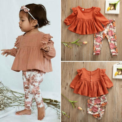 

Newborn Kid Baby Girl Flower print Clothes Top T Shirt Pants Tracksuit Outfit US