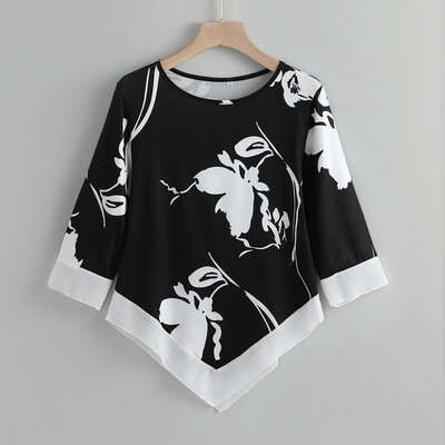 

Tailored Fashion Women Casual V-Neck Print Blouse Long Sleeve Irregular Loose Tops