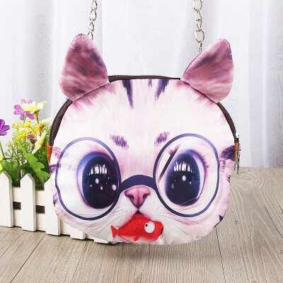 

Cute Fashion Women Crossbody Bag Cat Animal Print Zipper Closure Small Shoulder Chain Bag