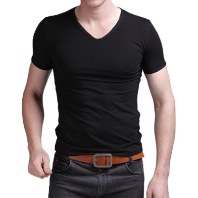 

Mens Slim Fit V Neck Short Sleeve Muscle Tee T-shirt Casual Tops Henley Shirts