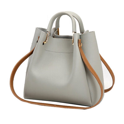 

Fashion Women Solid Color Faux Leather Zipper Tote Pouch Shoulder Bucket Bag