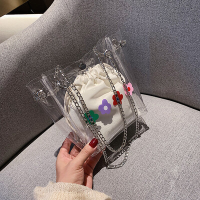 

Transparent jelly bag female bag 2019 new Korean version of the fashion shoulder bag texture foreign gas chain oblique tweezers mother bag