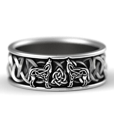 

925 Sterling Silver Men Rings Norse Mythology Giant Wolf Fenrir Defend Totem Amulet Jewelry Hip Hop Ring