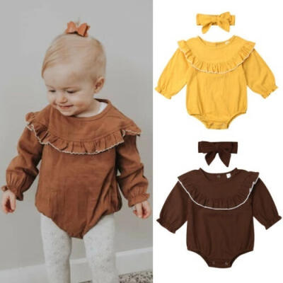 

Autumn Newborn Kids Baby Girl Clothes Long Sleeve Romper Headband Outfits Set