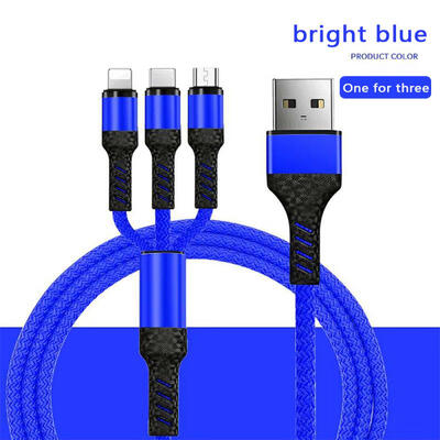 

3 In 1 Multi Charging Cable Premium Nylon Braided USB To Type C Micro USB Lightning Fast Charging Cord-12m