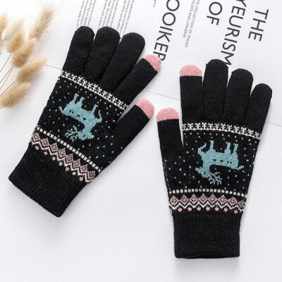 

New Soft Winter Christmas Deer Touch Screen Gloves Texting Cap acitive Smartphone Knitted Fashion Mitten Gloves