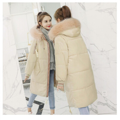 

The 2018 large size casual thickened cotton jacket winter coat fur collar down cotton womens golden velvet bread suit Korean