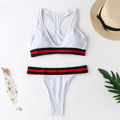 

Roseonmyhand Women Solid color sports vest-style split bikini sexy wide-sleeved swimsuit