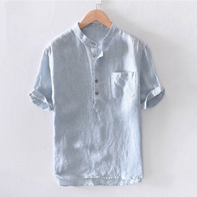 

Toponeto Mens Baggy Stripe Cotton Linen Short Sleeve Button Pocket T Shirts Tops Blouse