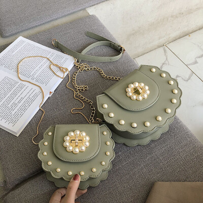 

Mom&Kid Crossbody Bag Summer Chains Female 2019 New Girls Pearl Saddle Shoulder Handbag Fashion PU Cute Women Messenger Bag