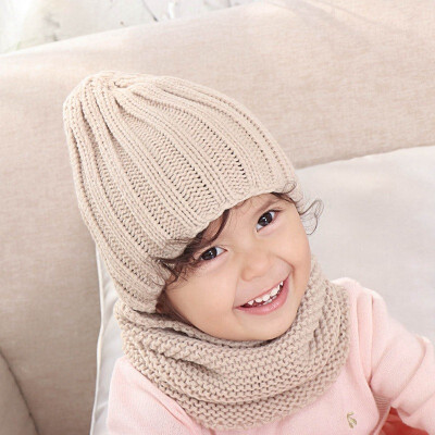 

2019 Baby Hat Scarf Set Autumn Winter Knitted Wool Solid Boys Girls Hat Children Hat And Snood For Girls Kids Hat 0-3 Years old