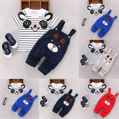 

2pcs Toddler Baby Infant Boys Girls Bear Outfits T-shirtBib Pants Kids Clothes Set 0-24M