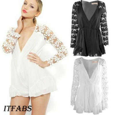 

US Elegant Women Floral Sleeve Jumpsuit Romper Bodycon Playsuit Club Party Dress