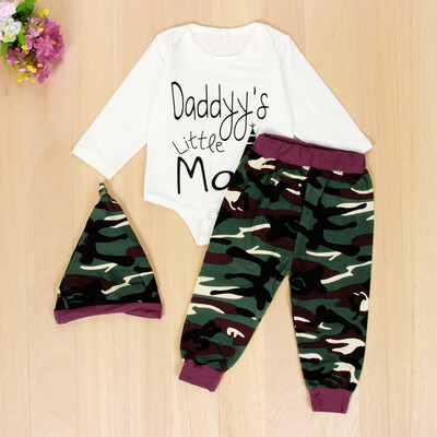 

1Set Newborn Baby Boys Letter Romper Camouflage Pants Hat 3PCS Outfits Clothes